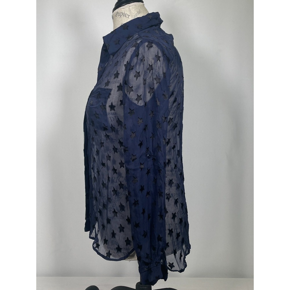 Diane von Furstenberg Lorelei Blue Star Print Sheer Chiffon Blouse Women's Sz 2 - Picture 9 of 14